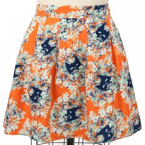 Story of Lola Cat Print Skirt — Coral Floral Kitty Motif — Women’s Small